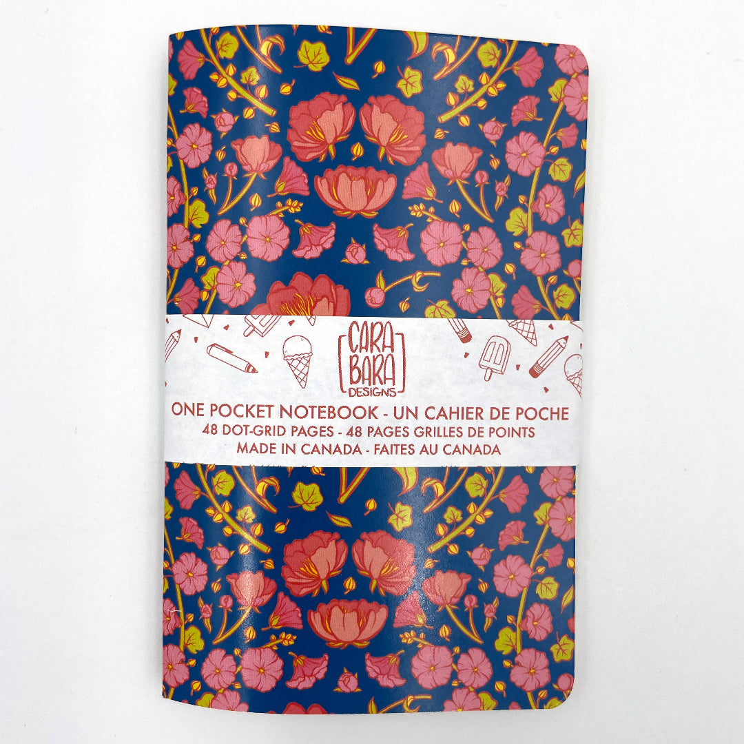 Floral notebook with 'Cara Bara' branding on a white background