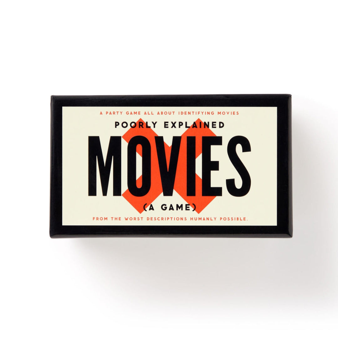 Box of 'Poorly Explained Movies' game on a white background