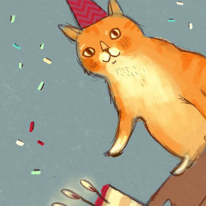 Pushing Cat Birthday Card