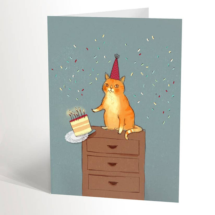 Pushing Cat Birthday Card