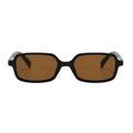 Sunglasses with black frame and brown lenses on a white background