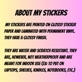 Text about stickers on a gradient yellow to pink background