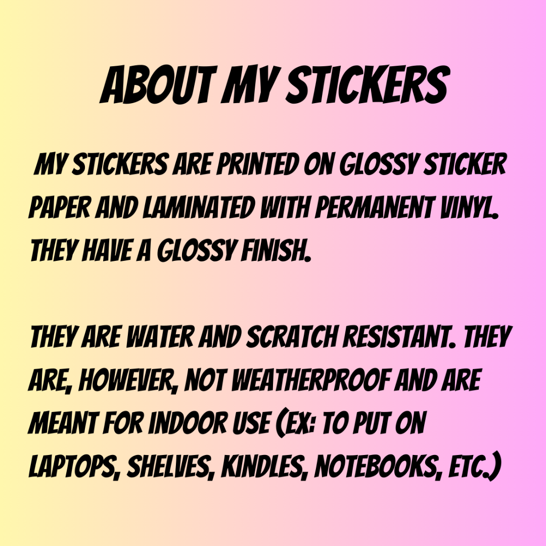 Text about stickers on a gradient yellow to pink background