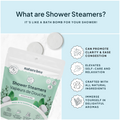 Nature Bee Shower Steamers packaging with product and benefits listed on a light blue background