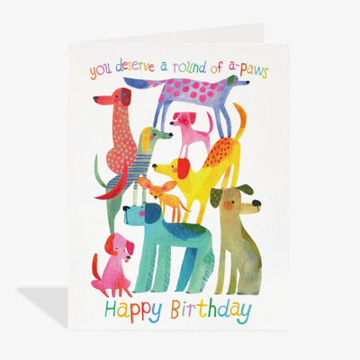 Colorful birthday card with cartoon dogs and text on a white background