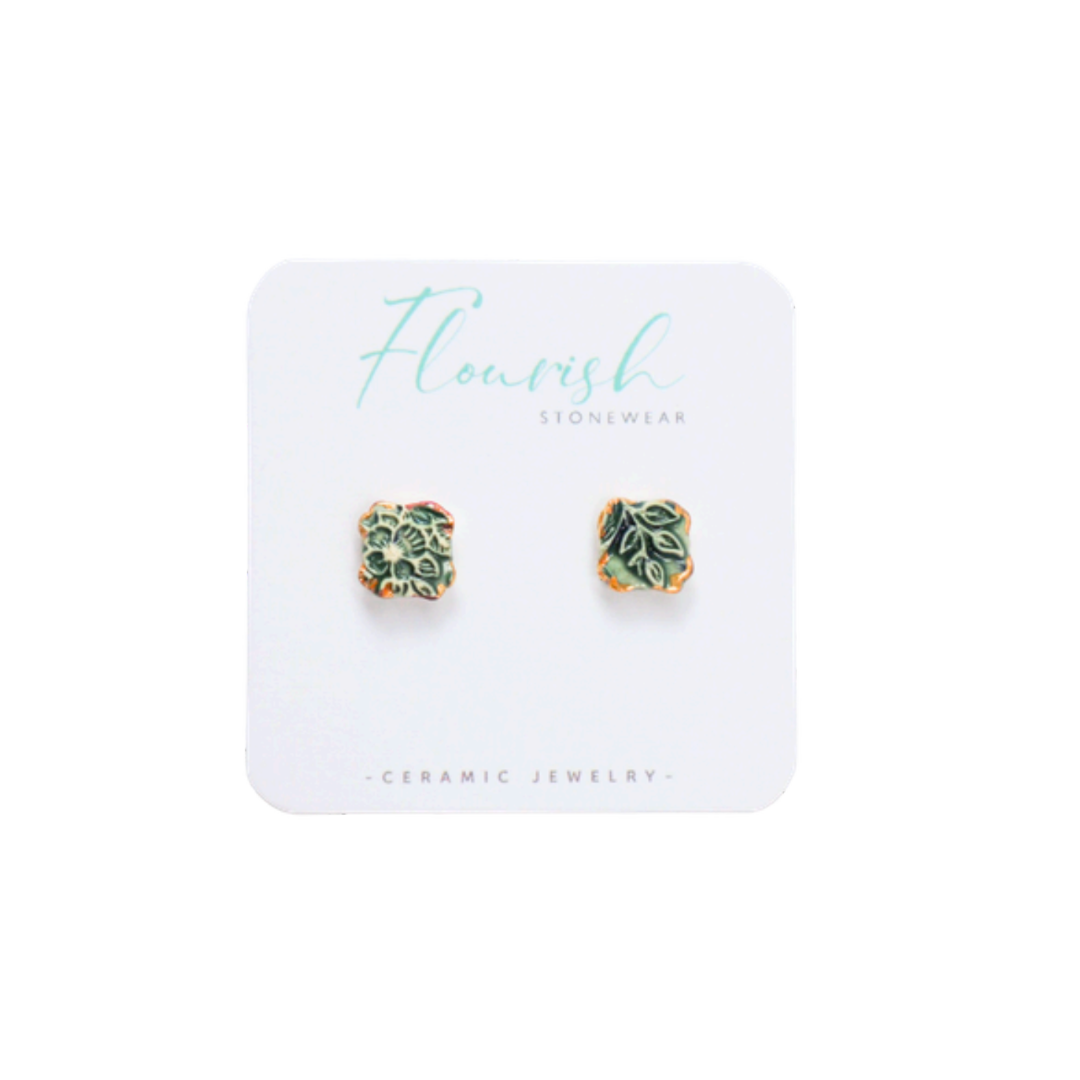 Green Square Studs