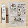 Seeded Memories plantable card with instructions on a wooden surface