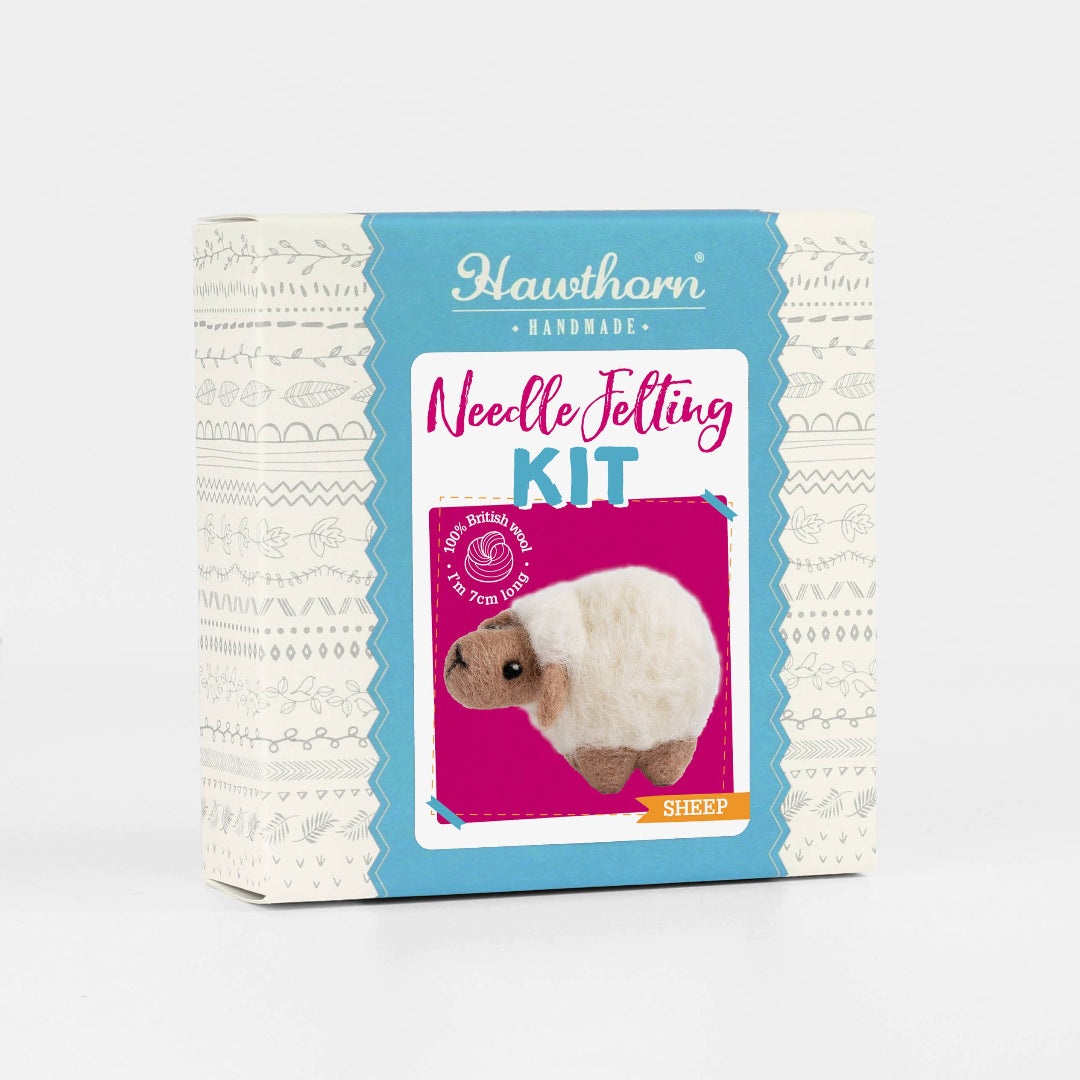 Hawthorn Handmade needle felting kit packaging with a sheep illustration on a white background