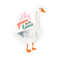 Illustration of a goose with text 'silly goose on the loose' on a white background