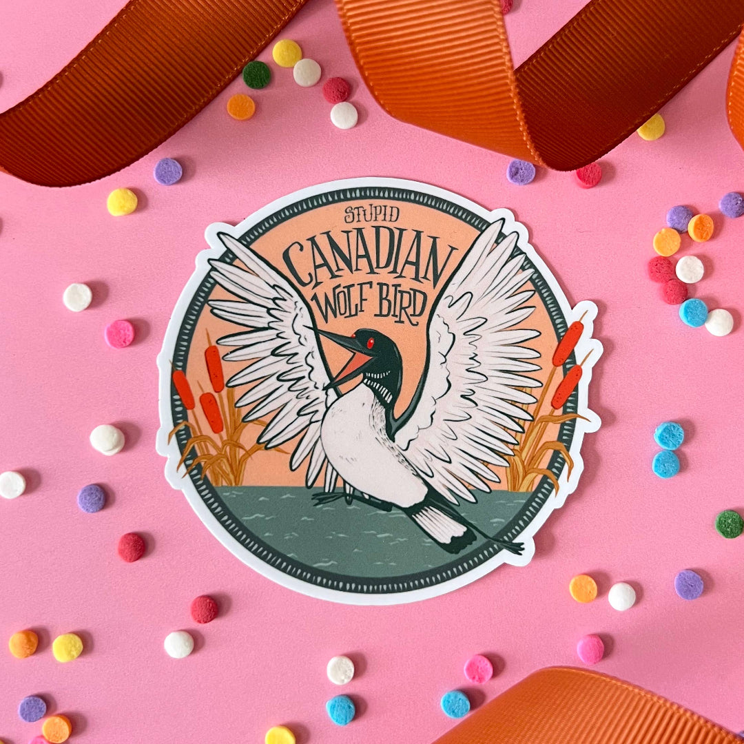 Stupid Canadian Wolf Bird Loon Sticker