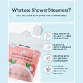Naturebee shower steamers packaging with product description on a light blue background