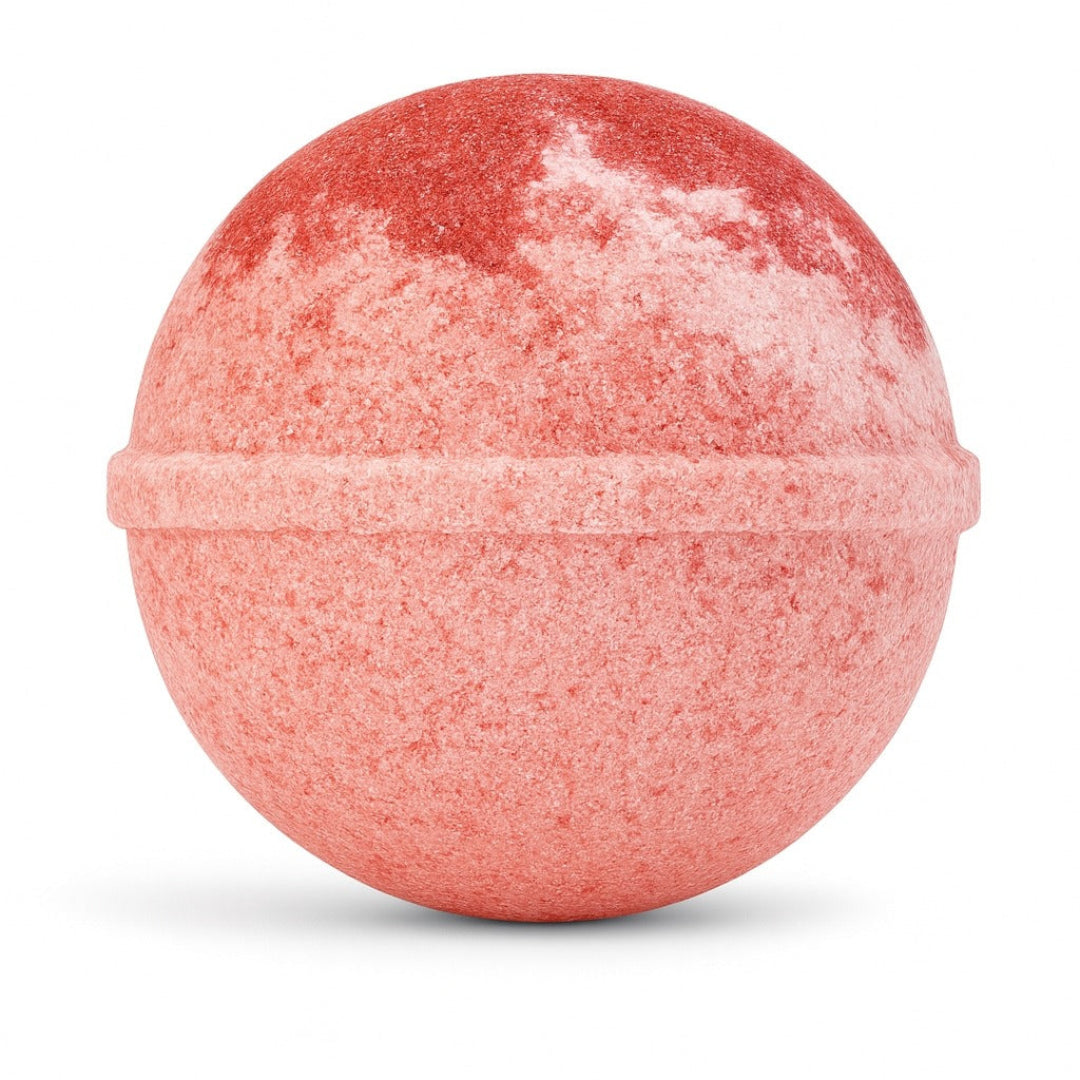 Pink bath bomb on a white background