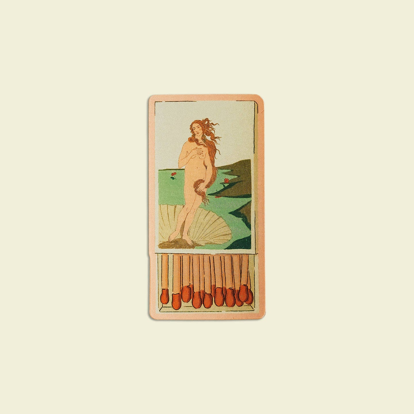 Matchbox with a painting of a nude figure on a beige background