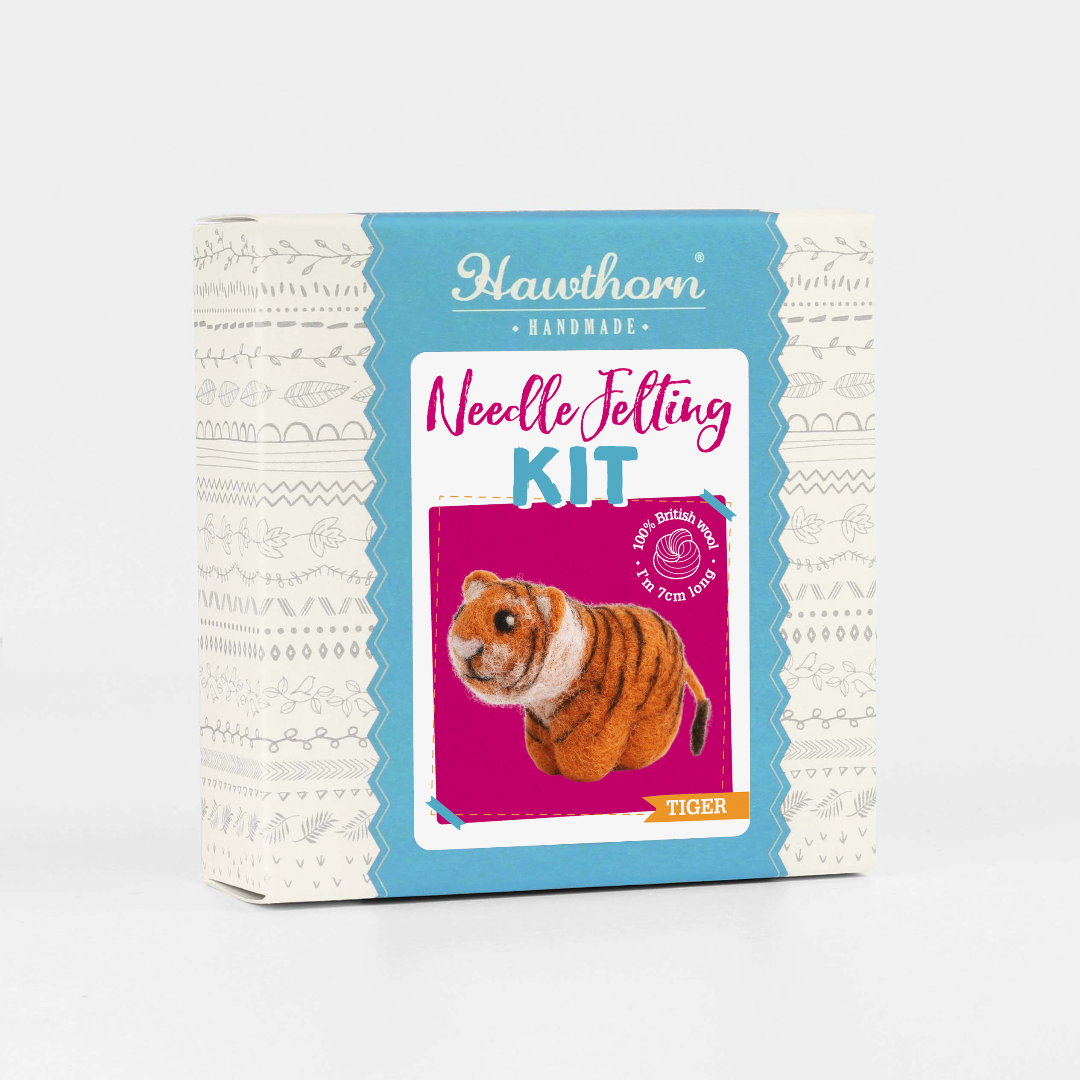 Hawthorn Handmade needle felting kit packaging with a tiger design on a white background