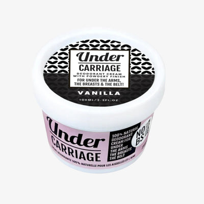 Deodorant cream container labeled 'Under Carriage' on a white background