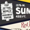 A vintage-style art print featuring a collection of colorful pennants representing various Canadian provinces, cities (including Ottawa, Montreal, Calgary), and landmarks (Banff, Green Gables, Algonquin Park). This nostalgic Canadian souvenir art is relevant to those in Ottawa, Ontario, Canada.