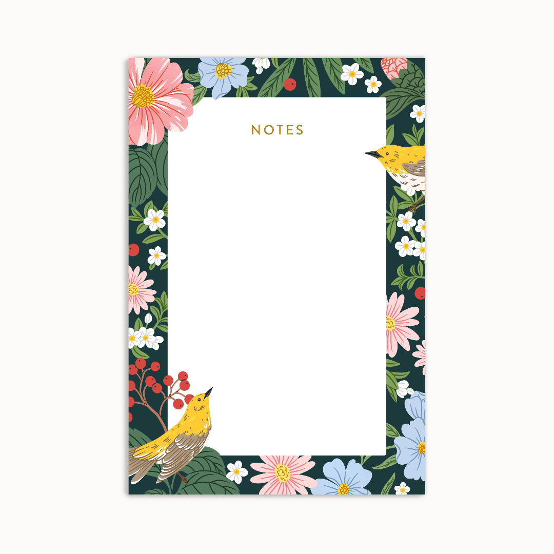 Warbler Floral Notes Notepad