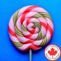 Colorful striped lollipop on a blue background with a 'Jolly's Confections' logo.