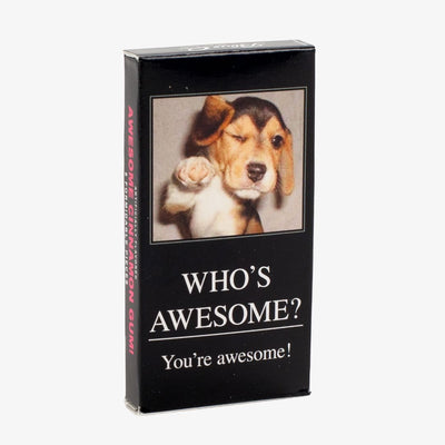A black box of gum featuring a winking beagle puppy. The text on the box reads 