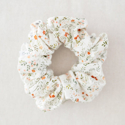 Floral scrunchie on a light gray background