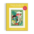 Punch needle kit packaging with mushroom design on a yellow background