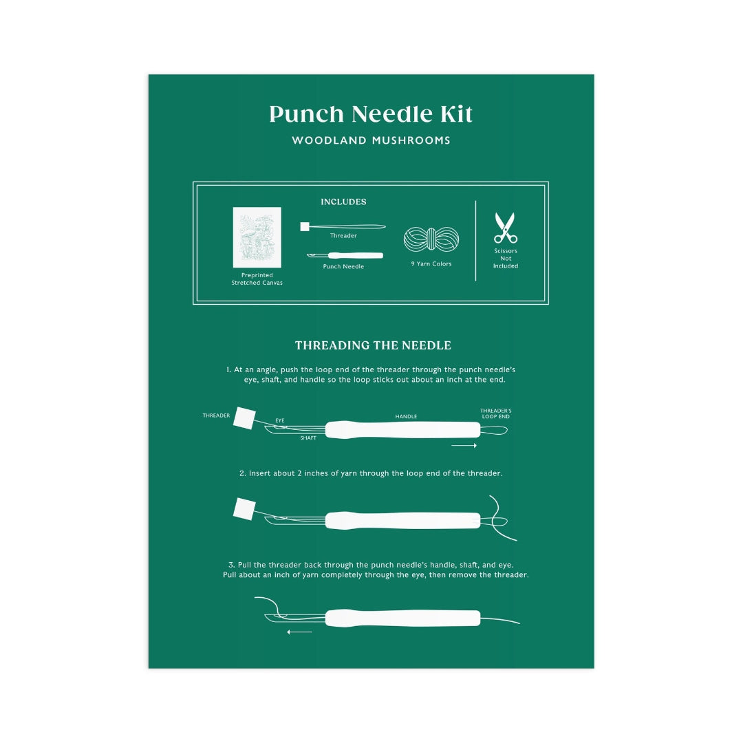 Punch Needle Kit packaging with instructions on a green background