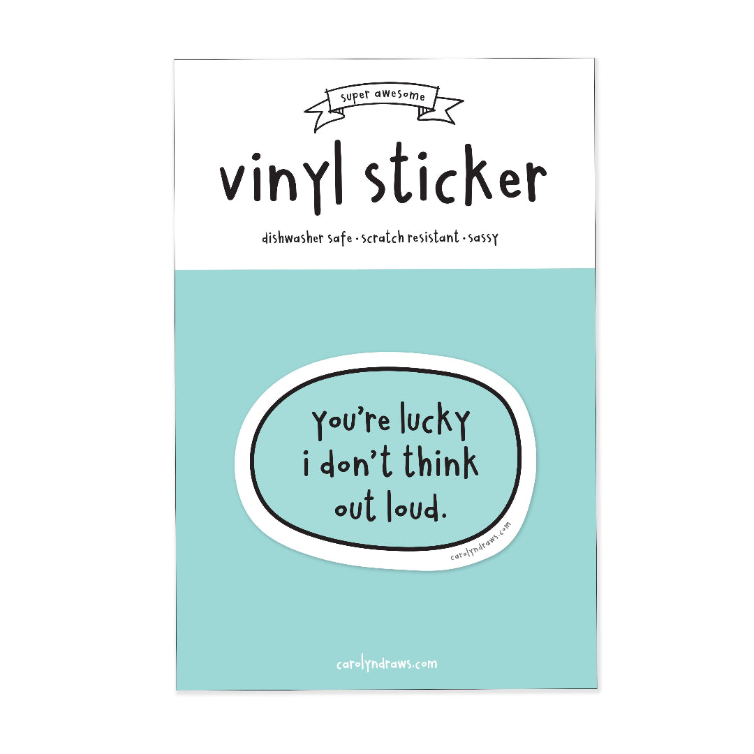 Vinyl sticker packaging with text and a light blue background