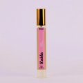 A bottle of Charleston & Harlow perfume named "Zaida." The bottle is clear glass with a gold spray cap. The label is pink with the brand name and perfume name in a bold, playful font. The fragrance notes are listed as "Amber, Apricot, Black Oud."