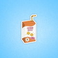 A die-cut sticker shaped like a juice box with a yellow straw, featuring the words 'GEMINI JUICE' and cartoon smiley faces, shown on a light blue textured background.