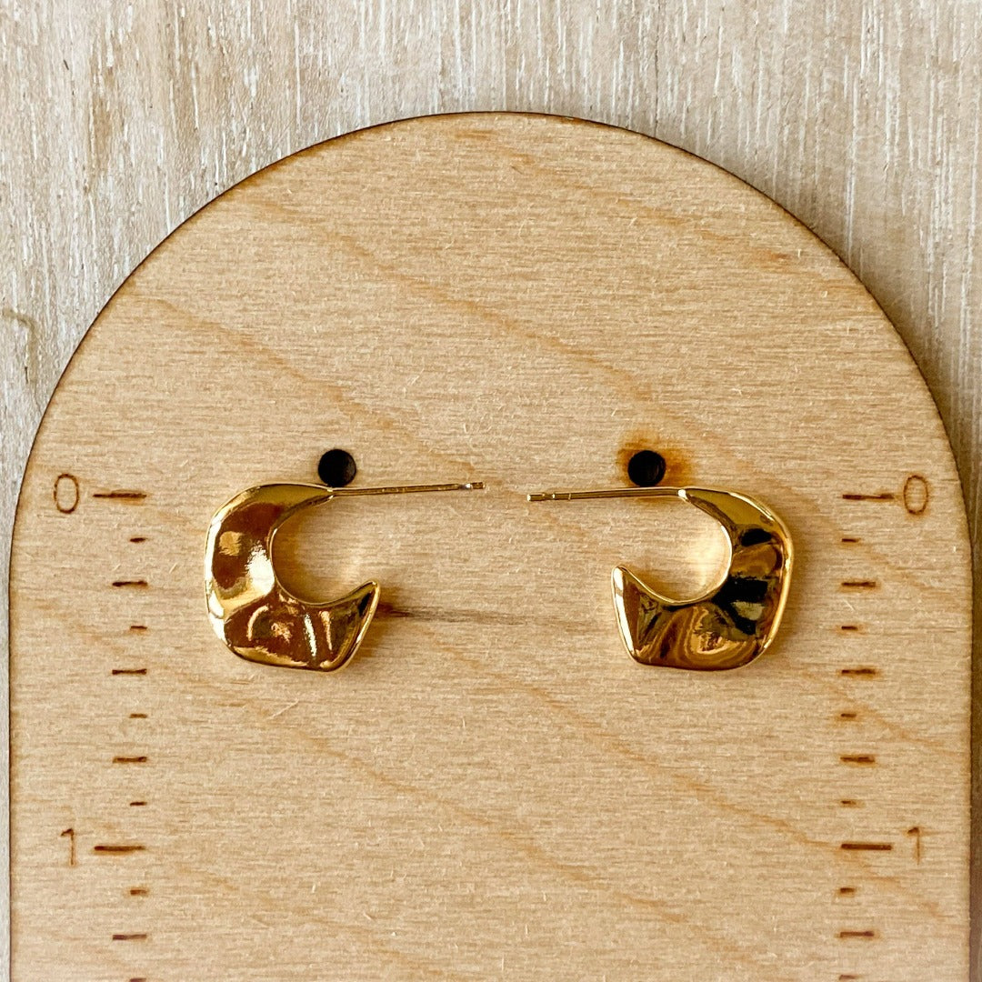 Gold Alli Hoops, gold post earrings in an organic chunky hoop shape.
