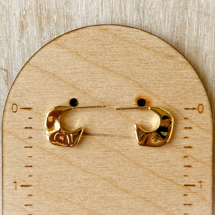Gold Alli Hoops, gold post earrings in an organic chunky hoop shape.