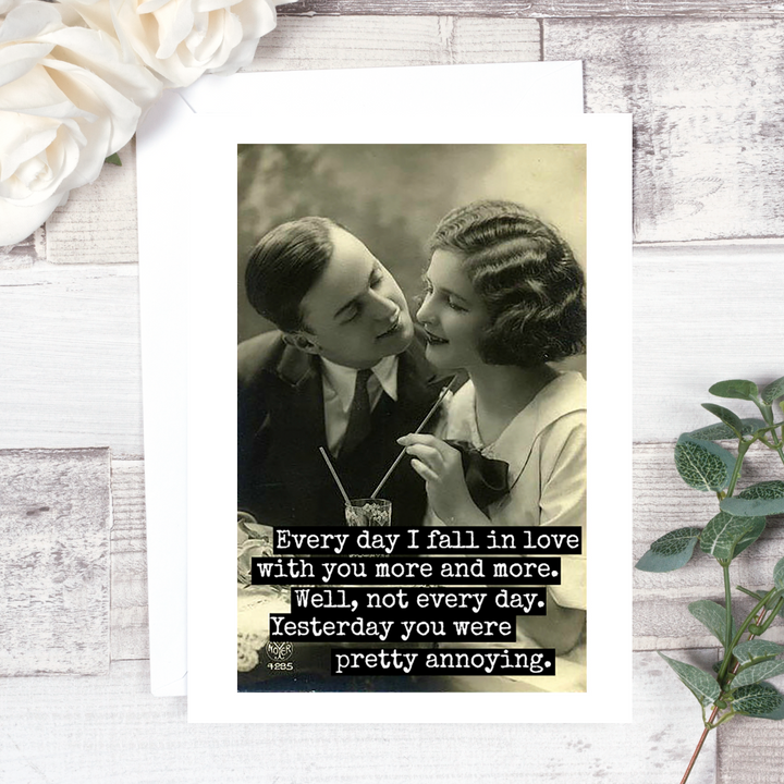 Every Day I Fall In Love With You Love Card: A vintage photo on a greeting card that reads 