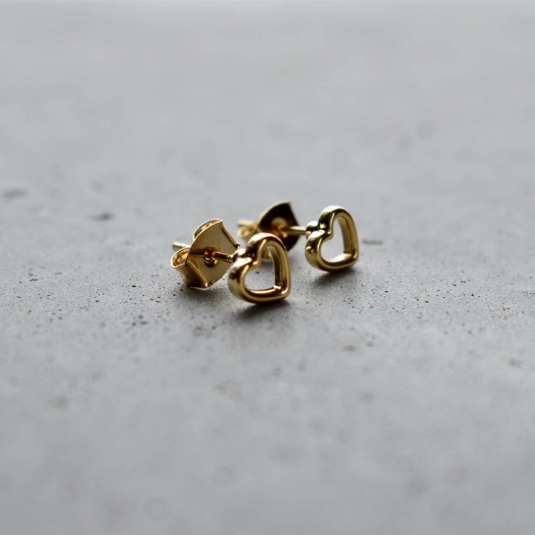 Gold Open Heart Stud Earrings