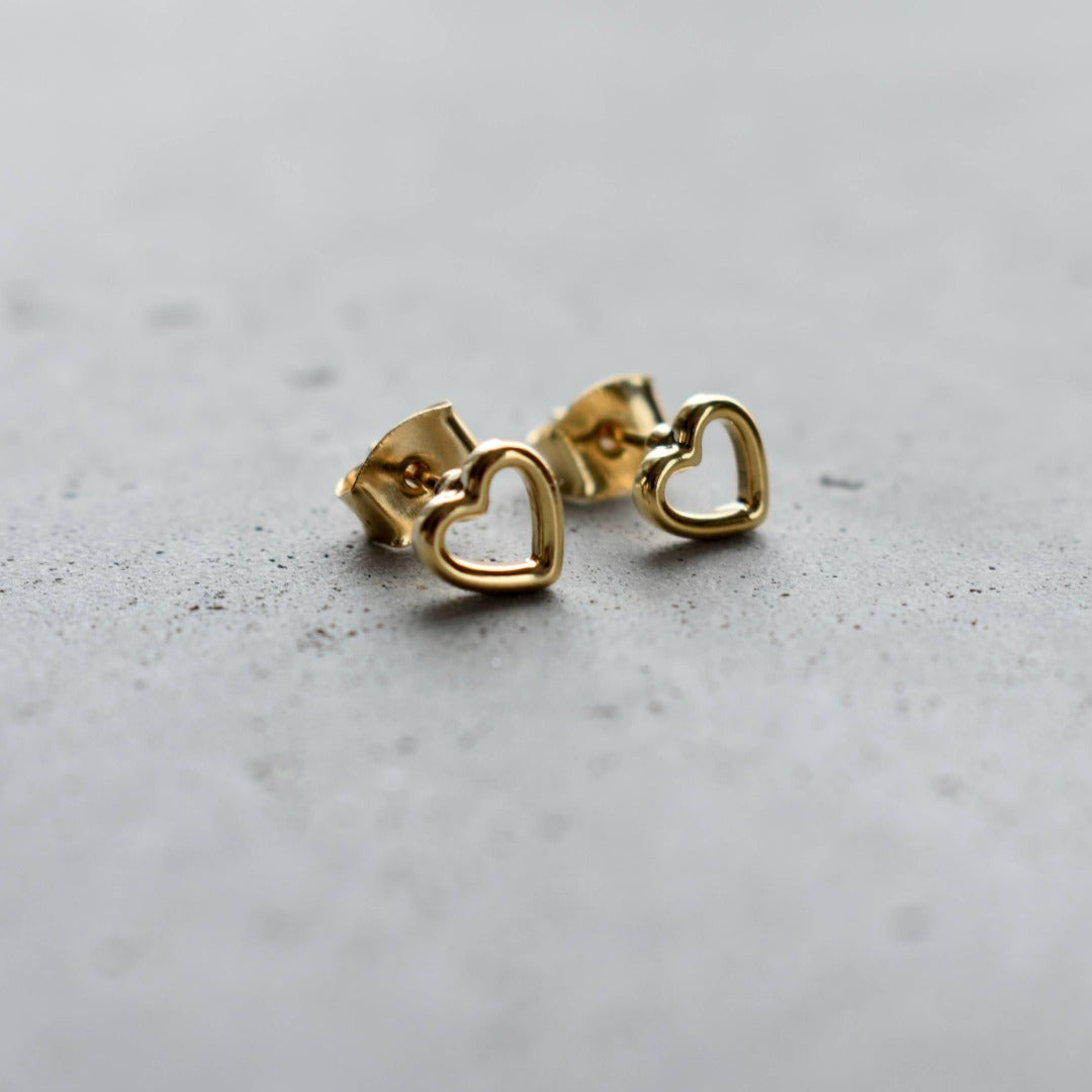 Gold Open Heart Stud Earrings