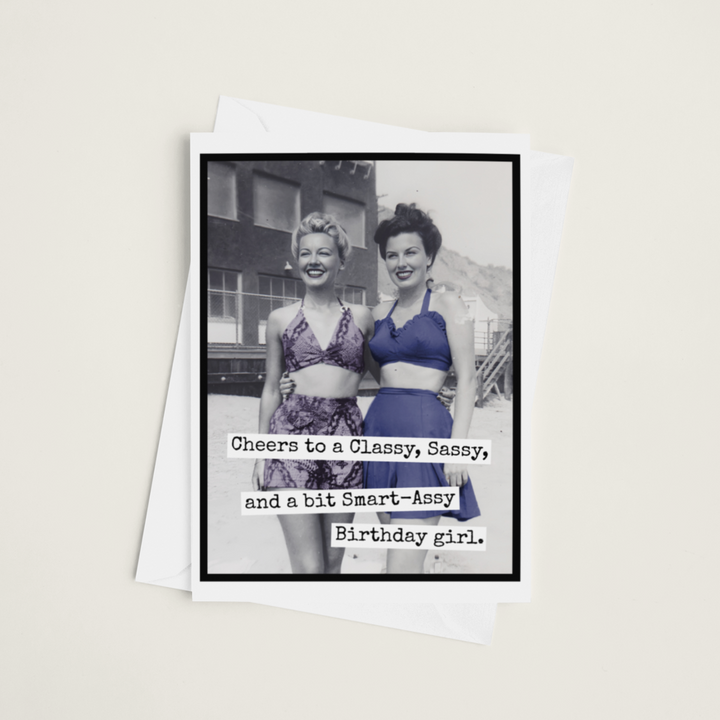 Smart Assy Birthday Card: a vintage photo of two women in bathing suits with the text 