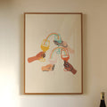 Happy Hour Bar Wall Art Print featuring hands holding wine glasses with rainbows connecting them.