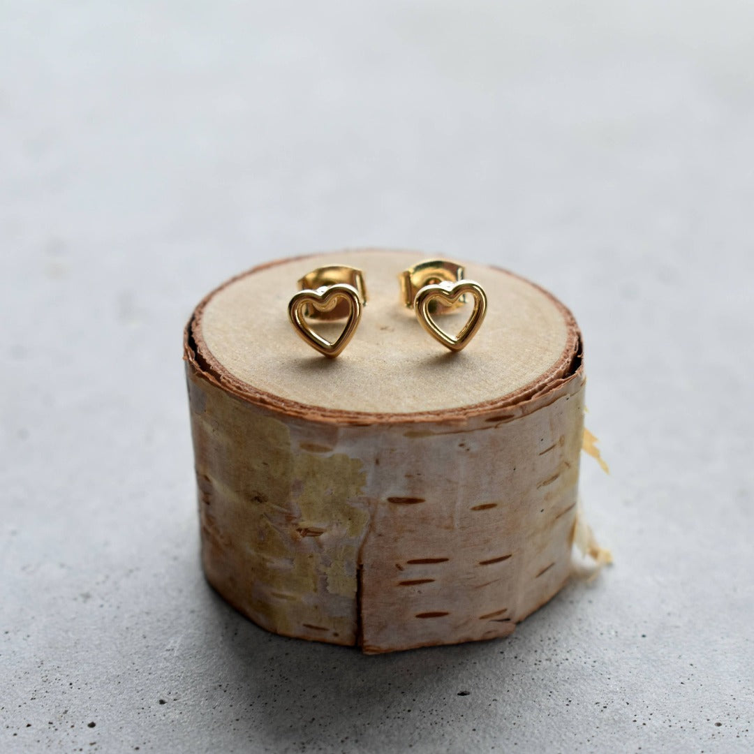 Gold Open Heart Stud Earrings