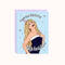 Birthday Espresso! Birthday Card, a blue birthday card with an illustration of Sabrina Carpenter that reads 
