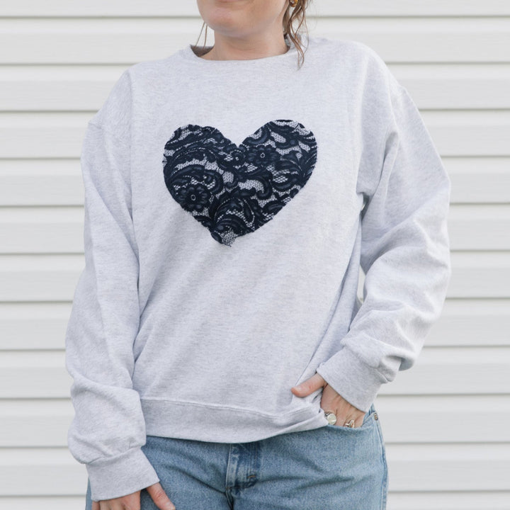 Navy Lace Heart Sweater