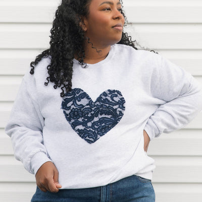 Navy Lace Heart Sweater