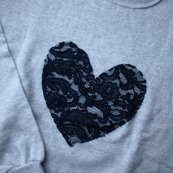 Navy Lace Heart Sweater