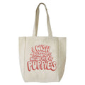 Beige tote bag with red text 'I wish this tote was full of puppies' on a white background