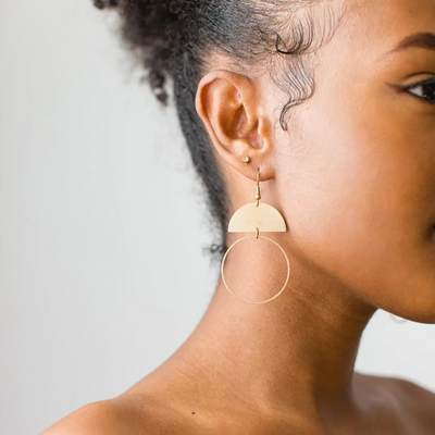 Half Moon Circle Brass Earrings