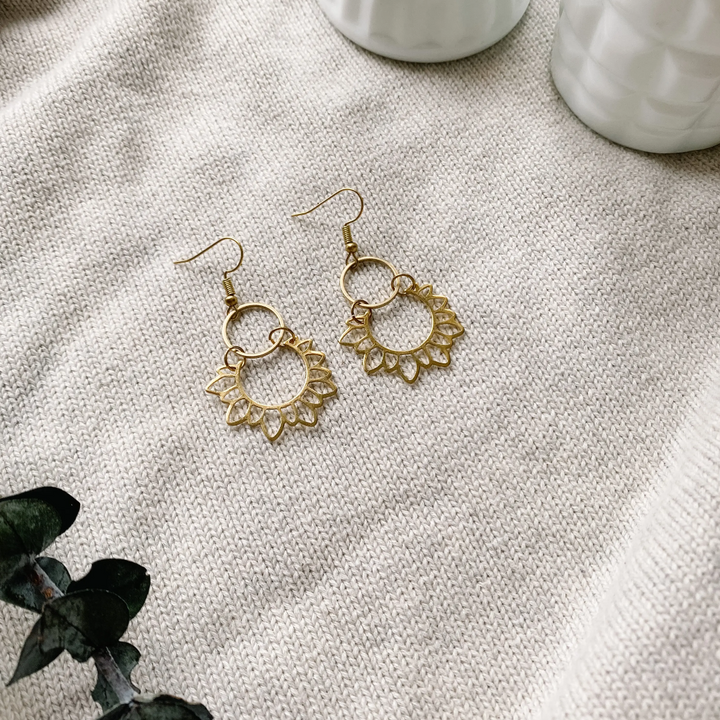 Brass Sunflower Earrings
