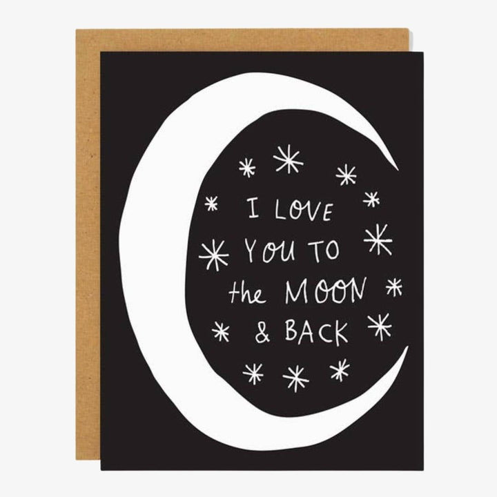 A black card with white moon and stars and quote 