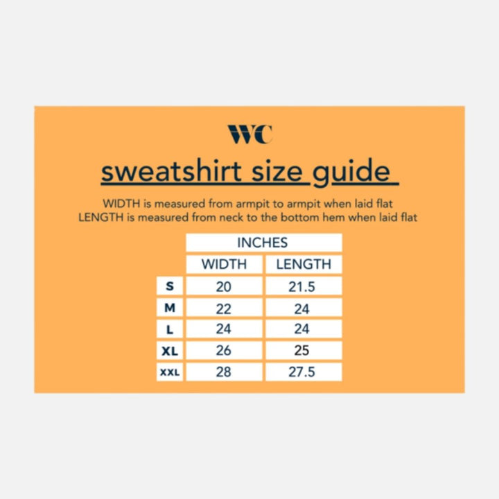 A sweatshirt size guide by Wild Child Apparel
