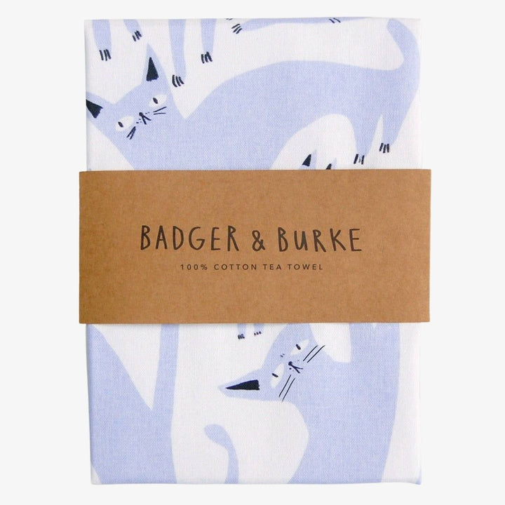 White and Lavender Cats Tea Towel