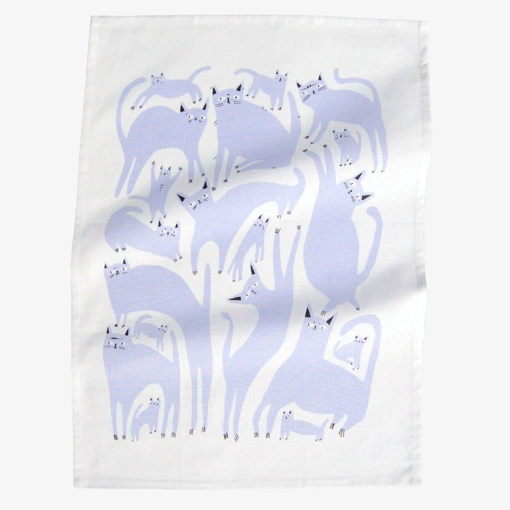 White and Lavender Cats Tea Towel