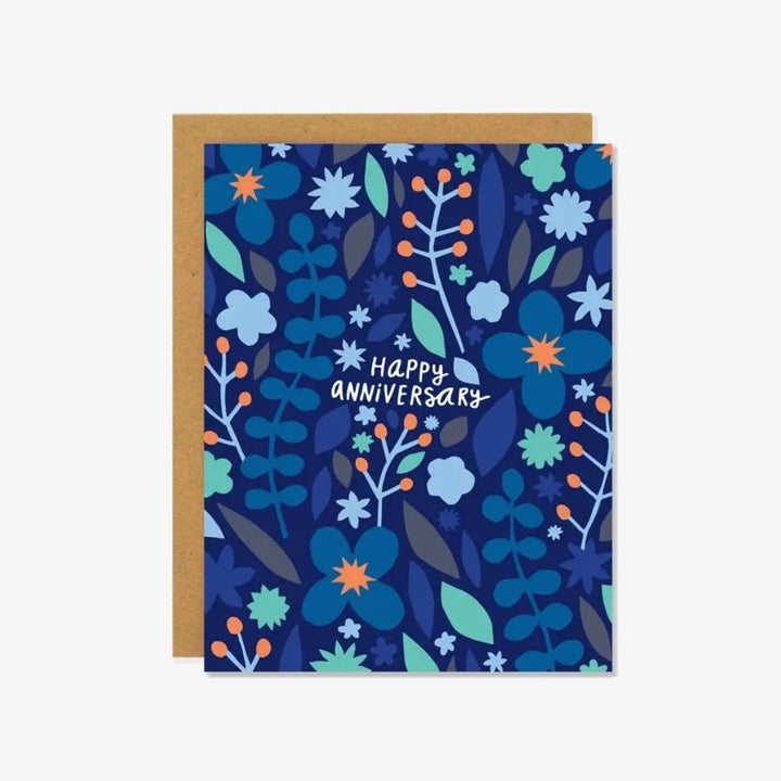Blue Flower Anniversary Card