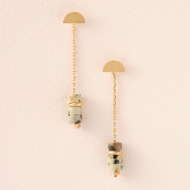 Stone Meteor Earrings / Dalmatian Jasper & Gold